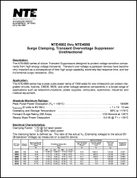 NTE4918 datasheet: Surge clamping, transient overvoltage suppressor, unidirectional. VR = 11.10V max reverse stand off voltage. NTE4918