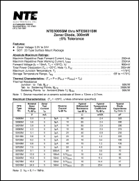 NTE5005SM datasheet: Zener diode, 300watt, + - 5 % tolerance. Nominal zener voltage Vz = 3.3V, Zener test current Izt = 5mA. NTE5005SM