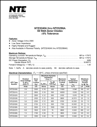 NTE5240AK datasheet: 50 watt zener diode, +-5% tolerance. Nominal zener voltage Vz = 3.9V. Zener test current Izt = 3200mA. NTE5240AK