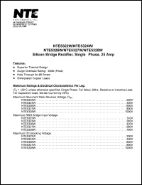 NTE5322W datasheet: Silicon bridge rectifier, single - phase, 25A. Maximum recurrent peak reverse voltage, Prv = 200V. NTE5322W