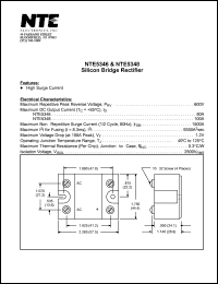 NTE5348 datasheet: Silicon bridge rectifier. Max repetitive peak reverse voltage, Prv = 600V. Max DC output current Id = 100A. NTE5348