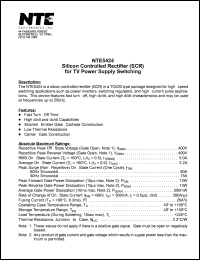 NTE5424 datasheet: Silicon controlled rectifier (SCR) for TV power supply switcing. Repetitive peak reverse voltage Vrrm = 400V. RMS on-state current It = 5.0A. NTE5424