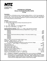 NTE5442 datasheet: Silicon controlled rectifier (SCR). Peak repetitive forward and reverse blocking voltage Vrrm(or Vdrm)  = 50V. RMS on-state current It = 8A. NTE5442