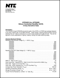 NTE5455 datasheet: Silicon controlled rectifier (SCR). Repetitive peak reverse voltage Vrrm = 200V. RMS on-state current It = 4A. NTE5455