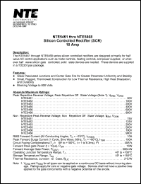 NTE5466 datasheet: Silicon controlled rectifier (SCR). Repetitive peak reverse voltage, repetitive peak off-state voltage Vrrm,Vdrm = 600V. RMS forward current It = 10A. NTE5466