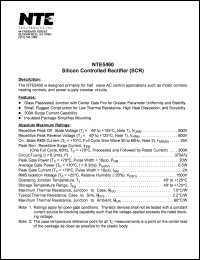 NTE5460 datasheet: Silicon controlled rectifier (SCR). Repetitive peak reverse voltage Vrrm = 800V. On-state RMS current It = 25A. NTE5460