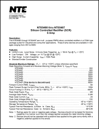 NTE5486 datasheet: Silicon controlled rectifier (SCR). Peak repetitive reverse and reverse blocking voltage Vrrm,Vdrm = 500V. Forward current RMS Itrms = 8A. NTE5486