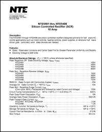 NTE5491 datasheet: Silicon controlled rectifier (SCR), 10 Amp. Peak repetitive off-state blocking voltage Vrrm,Vdrm = 100V. RMS on-state current Itrms = 25A. NTE5491