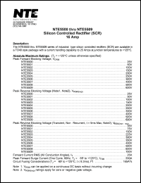 NTE5509 datasheet: Silicon controlled rectifier (SCR), 16 Amp. Peak forward blocking voltage, peak reverse blocking voltage Vdrm,Vrsm(rep) = 600V. Forward current RMS It = 25A. NTE5509