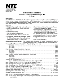 NTE5511 datasheet: Silicon controlled rectifier (SCR), 5 Amp. Peak reverse voltage (repetitive) Vrm(rep) = 200V. Forward current RMS Ifrms = 5A. NTE5511