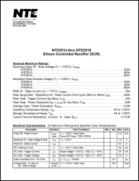 NTE5514 datasheet: Silicon controlled rectifier (SCR). Repetitive peak reverse voltage Vrrm = 200V. RMS on-state current It(rms) = 20A. NTE5514