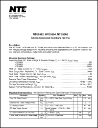 NTE5566 datasheet: Silicon controlled rectifier (SCR). Repetitive peak off-state & reverse voltage Vdrm,Vrrm = 600V. RMS on-state current It(rms) = 35A. NTE5566