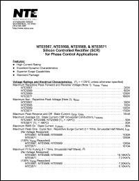 NTE5569 datasheet: Silicon controlled rectiifier (SCR) for phase control applications. Max repetitive peak forward and reverse voltage 1200V. Max non - repetitive peak voltage 1300V. Max peak reverse and off-state current 15mA. NTE5569