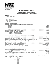 NTE5584 datasheet: Silicon controlled rectiifier for phase control applications. Repetitive peak off-state and reverse voltage Vdrm,Vrrm = 1200V. Max RMS on-state current It(rms) = 235A. NTE5584