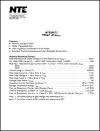 NTE56033 datasheet: TRIAC, 45 Amp. Repetitive peak off-state voltage Vdrm = 600V. On-state RMS current 40A. NTE56033