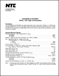 NTE56066 datasheet: TRIAC, 16A, high commutation. Repetitive peak off-state voltage Vdrm = 600V. RMS on-state current 16A. NTE56066