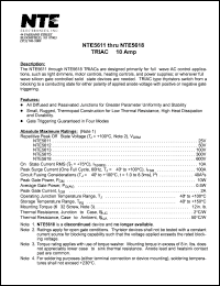 NTE5611 datasheet: TRIAC, 10A. Repetitive peak off-state voltage Vdrm = 25V. RMS on-state current 10A. NTE5611