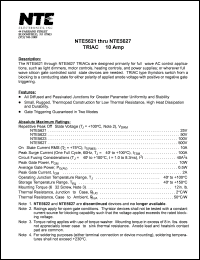 NTE5622 datasheet: TRIAC, 10A. Repetitive peak off-state voltage Vdrm = 50V. RMS on-state current 8A. NTE5622