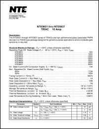 NTE5635 datasheet: TRIAC, 10A. Repetitive peak off-state voltage Vdrm = 400V. RMS on-state current 10A. NTE5635