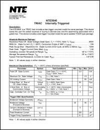 NTE5646 datasheet: TRIAC, internally triggered. Repetitive peak off-state voltage Vdrm = 600V. RMS on-state current 10A. NTE5646