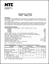 NTE5652 datasheet: TRIAC, 2.5A. Repetitive peak off-state voltage Vdrm = 400V. RMS on-state current 3A. NTE5652