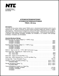 NTE5693 datasheet: TRIAC, 40A. Repetitive peak off-state voltage Vdrm = 200V. RMS on-state current 40A. NTE5693