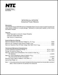 NTE5700 datasheet: Industrial power module. Single phase, hybid bridge, common cathode, freewheeling diode. Max repetitive peak reverse voltage Vrrm = 1200V. NTE5700