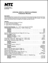 NTE5708 datasheet: Powerblock module. Average output current It(av) = 25A. Max repetitive peak reverse voltage Vrrm = 1600V(600V). NTE5708