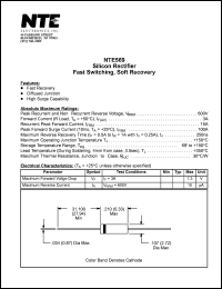 NTE569 datasheet: Silicon rectifier fast switching, soft recovery. Peak reccurent and non-reccurent reverse voltage Vrrm = 600V. Forward current If(av) = 3A. NTE569