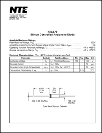 NTE570 datasheet: Silicon controlled avalanche diode. Peak reverse voltage Vrm = 130V. Allowable avalanche current Izsm = 1.0A. NTE570