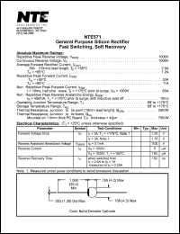 NTE571 datasheet: General purpose silicon rectifier, fast switching, soft recovery. Repetitive peak reverse voltage Vrrm = 1000V. Average forward rectified current If(av) = 2.9A. NTE571