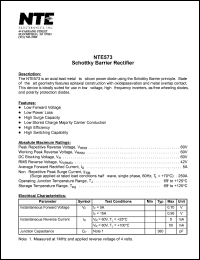 NTE573 datasheet: Schottky barrier rectifier. Peak repetitive reverse voltage Vrrm = 60V. Average forward rectified current Io = 5A. NTE573