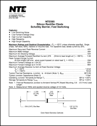 NTE585 datasheet: Silicon rectifier diode, schottky barrier, fast switching. Max reccurent peak reverse voltage 40V. Max average forward rectified current 1.0A. NTE585