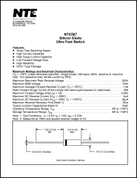 NTE587 datasheet: Silicon diode, ultra fast switch. Max reccurent peak reverse voltage 200V. Max average forward rectified current 1.0A. NTE587