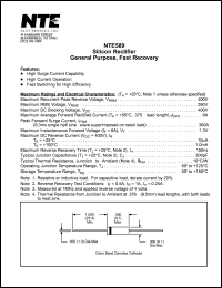 NTE589 datasheet: Silicon rectifier, general purpose, fast recovery. Max reccurent peak reverse voltage 400V. Max average forward rectified current 6.0A. NTE589