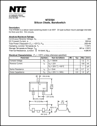 NTE594 datasheet: Silicon diode, bandswitch. Continuous reverse voltage 35V. DC forward current 100mA. NTE594