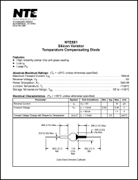 NTE601 datasheet: Silicon varistor, temperature compensating diode. Max forward current 150mA. NTE601