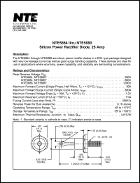 NTE5885 datasheet: Silicon power rectifier diode. Anode to case. Peak reverse voltage 600V. Max forward current 30A. NTE5885