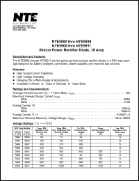 NTE5895 datasheet: Silicon power rectifier diode. Anode to case. Max repetitive peak reverse voltage 100V. Average forward current 16A. NTE5895