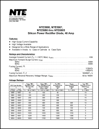 NTE5981 datasheet: Silicon power rectifier diode. Anode to case. Max repetitive peak reverse voltage 50V. Average forward current 40A. NTE5981