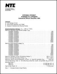 NTE6022 datasheet: Industrial silicon recfifier. Cathode to case. Max peak repetitive reverse voltage 100V. Max average forward current 60A. NTE6022