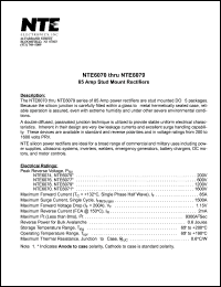 NTE6075 datasheet: Stud mount recfifier. Anode to case. Peak reverse voltage 200V. Max forward current 85A. NTE6075