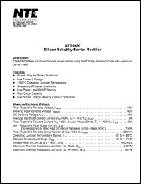 NTE6080 datasheet: Silicon schottky barrier recfifier. Peak repetitive reverse voltage 60V. Average rectified forward current 10A. NTE6080