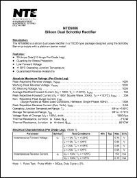 NTE6086 datasheet: Silicon dual schottky rectifier. Peak repetitive reverse voltage 100V. Average rectified forward current 10A. NTE6086