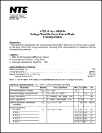 NTE611 datasheet: Voltage variable capacitance diode (tuning diode). Diode capacitance(typ) Ct = 10.0pF. NTE611