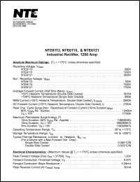 NTE6121 datasheet: Industrial rectifier, 1200 Amp. Repetitive voltage 1600V. NTE6121