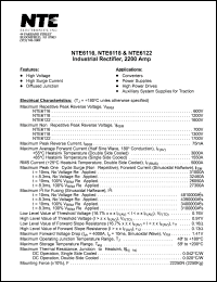 NTE6116 datasheet: Industrial rectifier, 2200 Amp. Max repetitive peak revrese voltage 600V. NTE6116