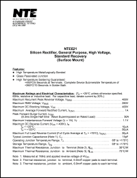 NTE621 datasheet: Silicon rectifier, general purpose, high voltage, standard recovery (surface mount). Max recurrent peak reverse voltage 400V. Max average forward rectified current 1A. NTE621