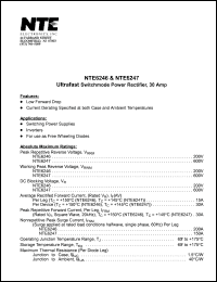 NTE6246 datasheet: Ultrafast switchmode power rectifier. Peak repetitive reverse voltage 200V. Average rectified forward current 15A (per lag), 30A (per device). NTE6246