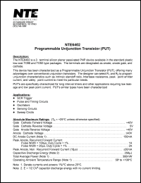 NTE6402 datasheet: Programmable unijunction transistor (PUT). NTE6402